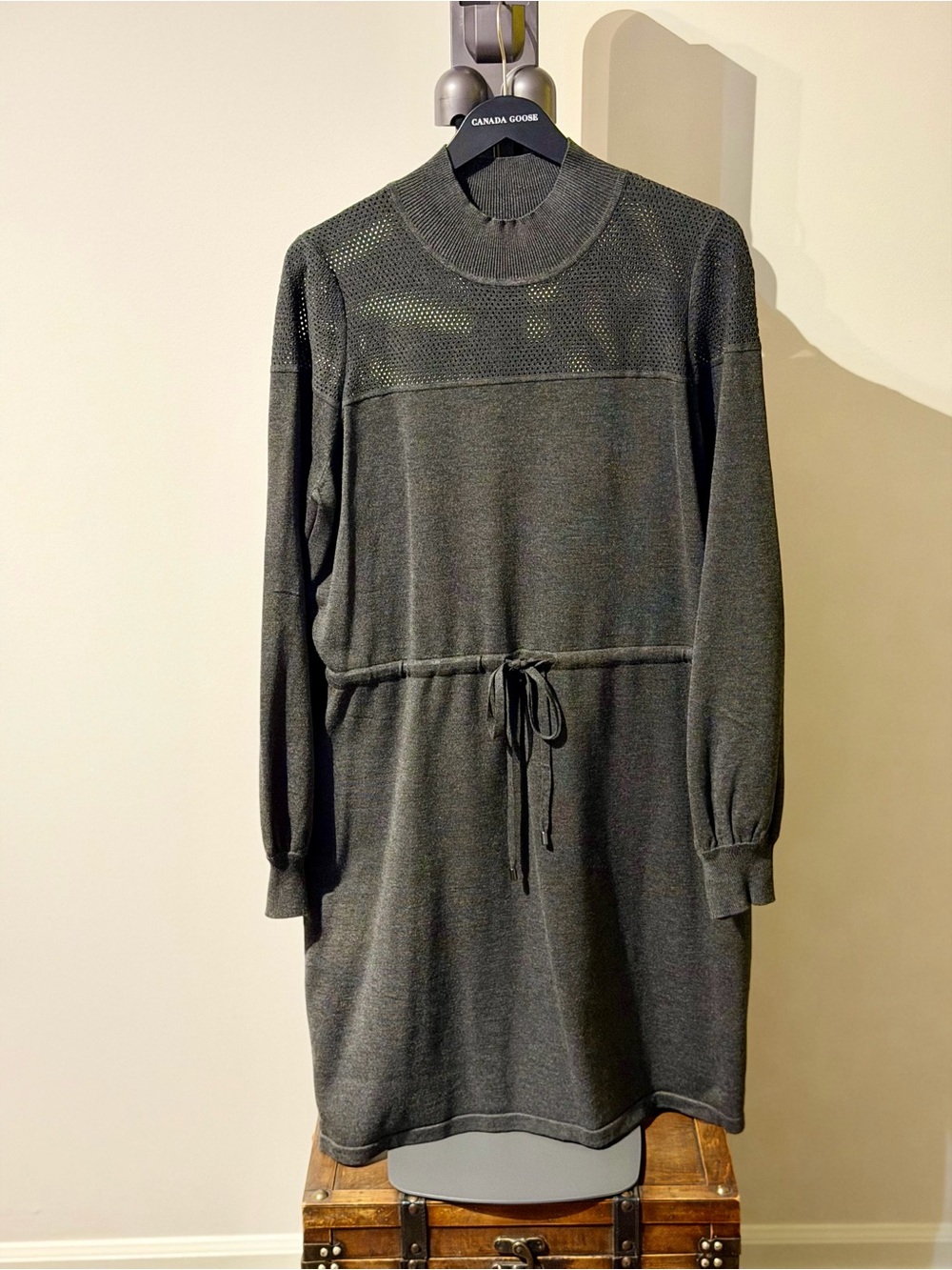Canada Goose Charcoal Long-Sleeve Drawstring Knit Dress